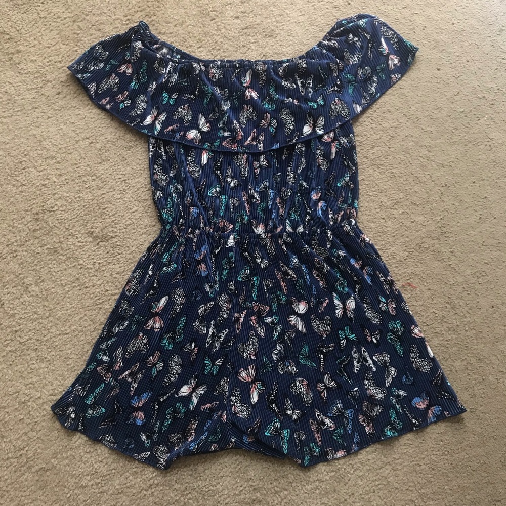 Blue Floral Butterfly Print Romper